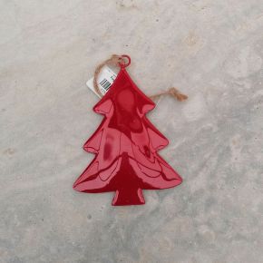 Dekoráció AKASZTHATÓ PIROS FÉM FENYŐFA 11CM